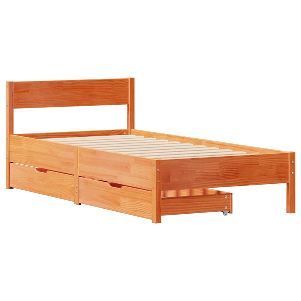 Sengeramme uten madrass voksbrun 90x200 cm heltre furu