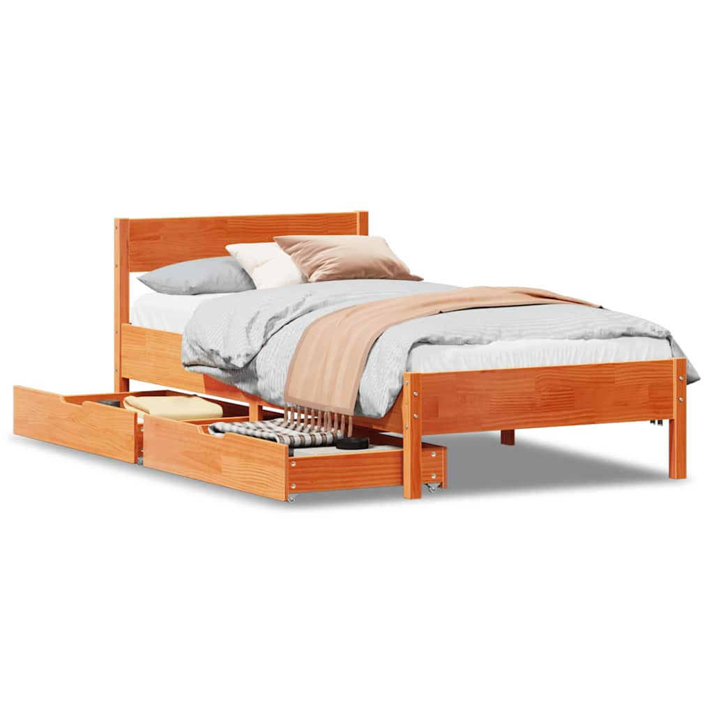 Sengeramme uten madrass voksbrun 90x190 cm heltre furu