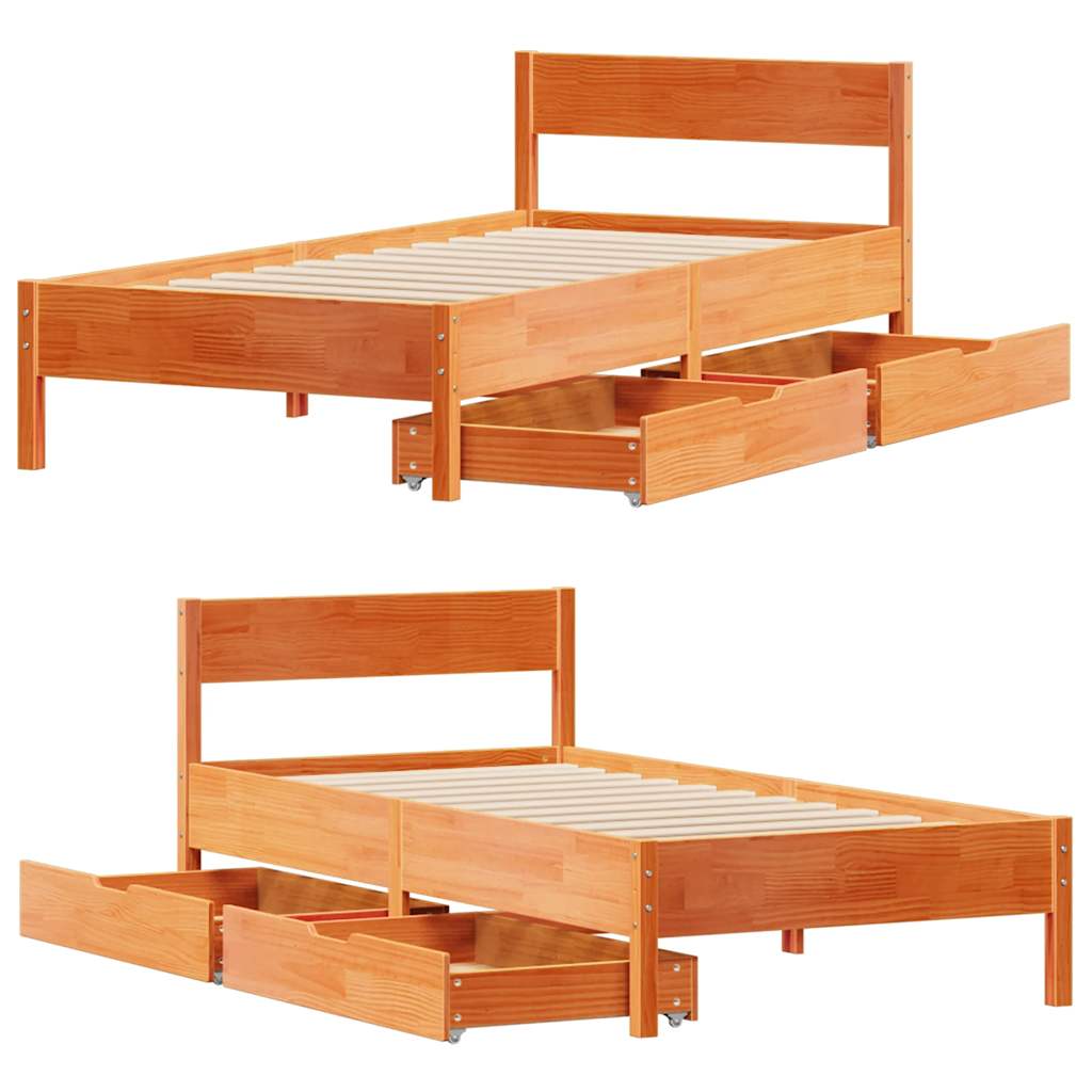 Sengeramme uten madrass voksbrun 75x190 cm heltre furu
