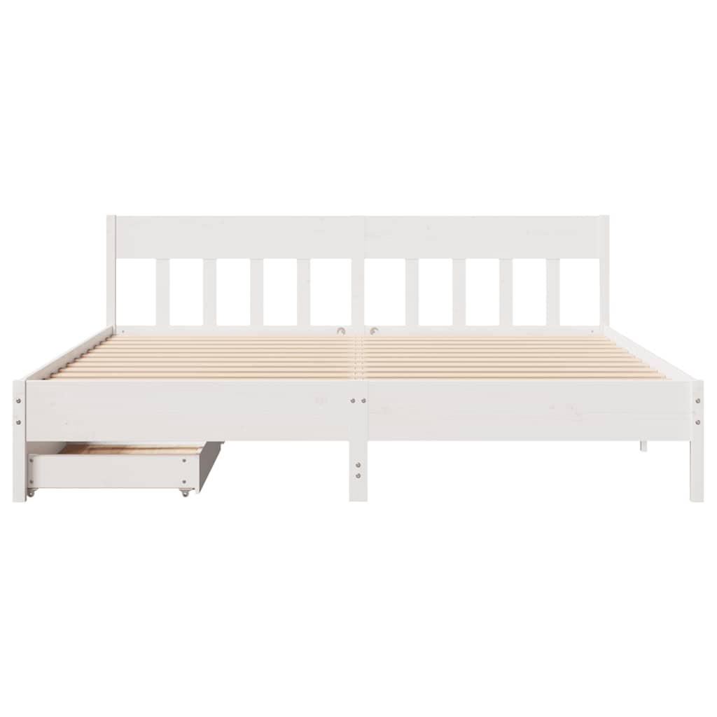 Sengeramme med madrass hvit 200x200 cm heltre furu