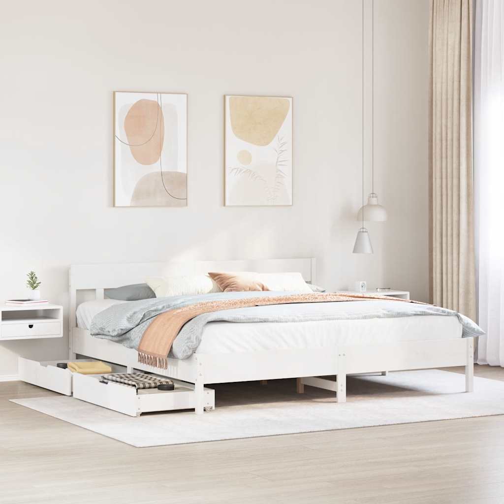 Sengeramme med madrass hvit 200x200 cm heltre furu