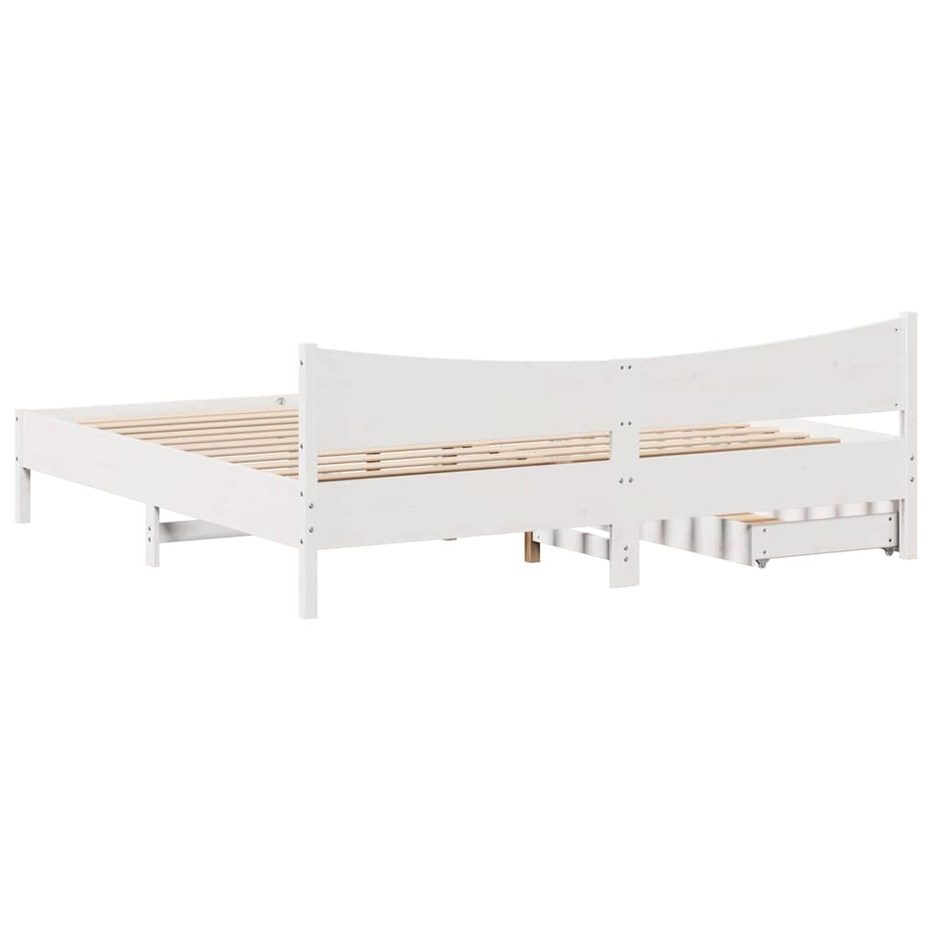 Sengeramme med skuffer hvit 200x200 cm heltre furu