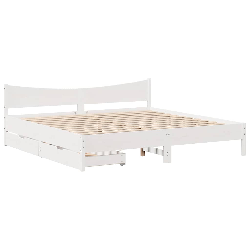 Sengeramme med skuffer hvit 180x200 cm heltre furu