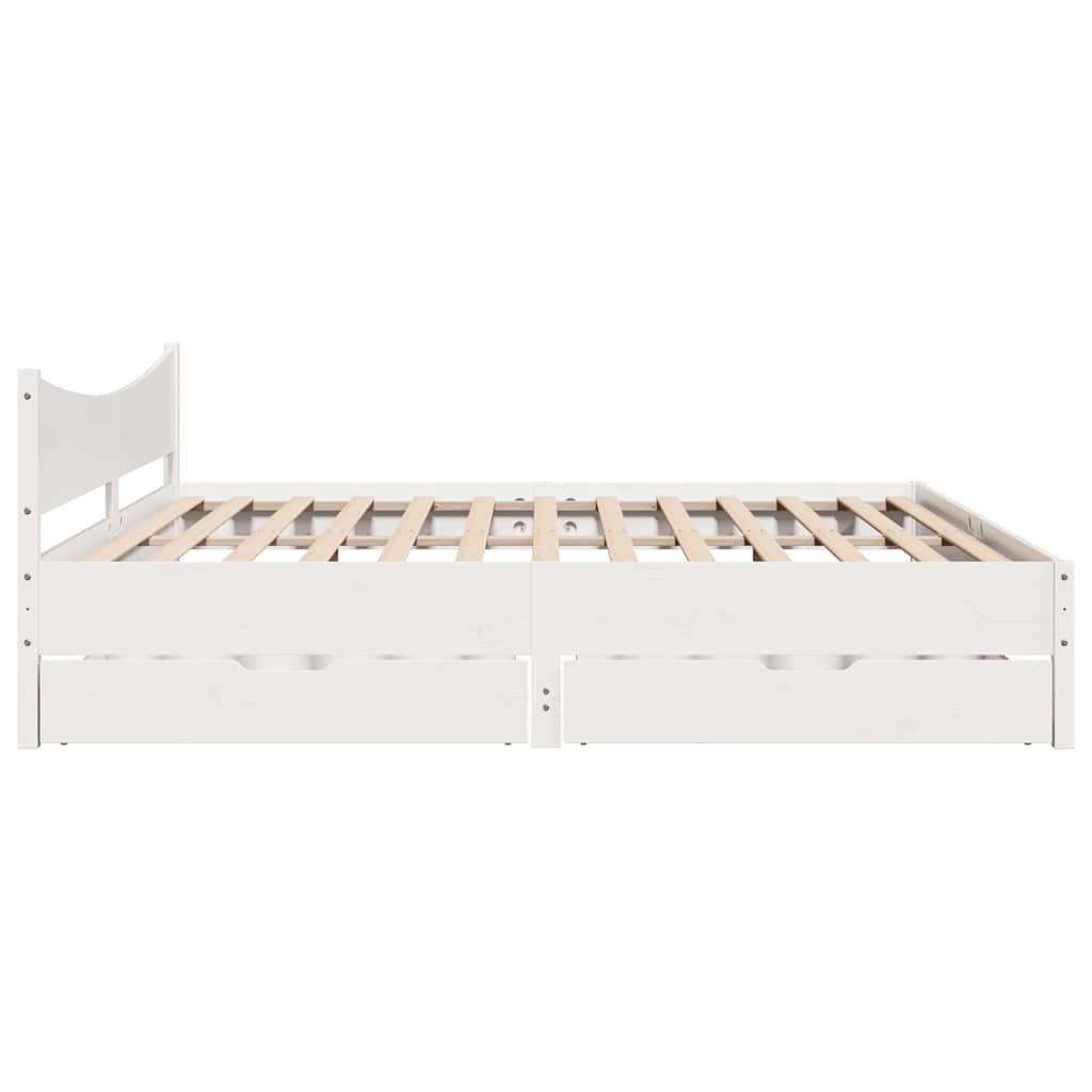 Sengeramme med skuffer hvit 180x200 cm heltre furu