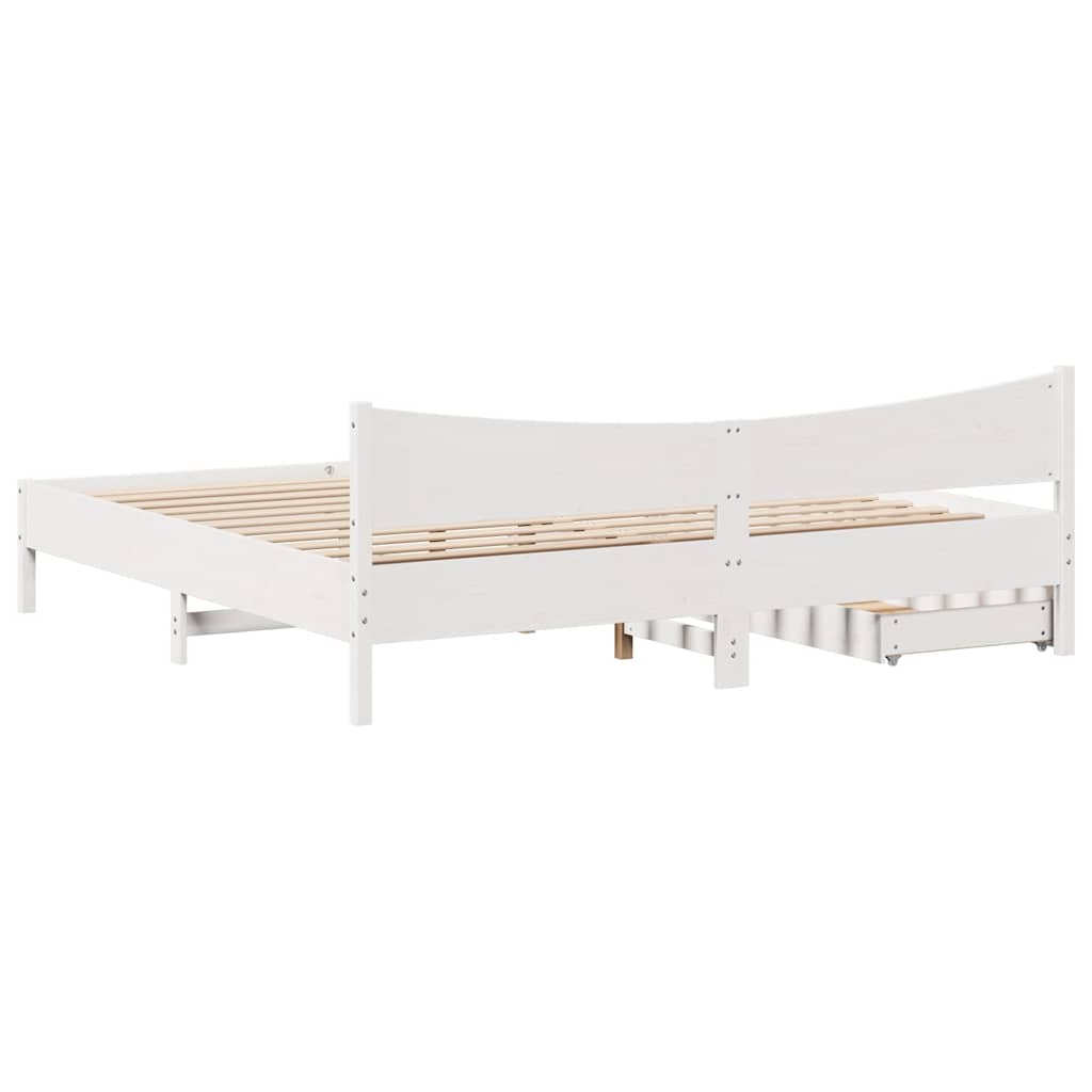 Sengeramme med skuffer hvit 180x200 cm heltre furu