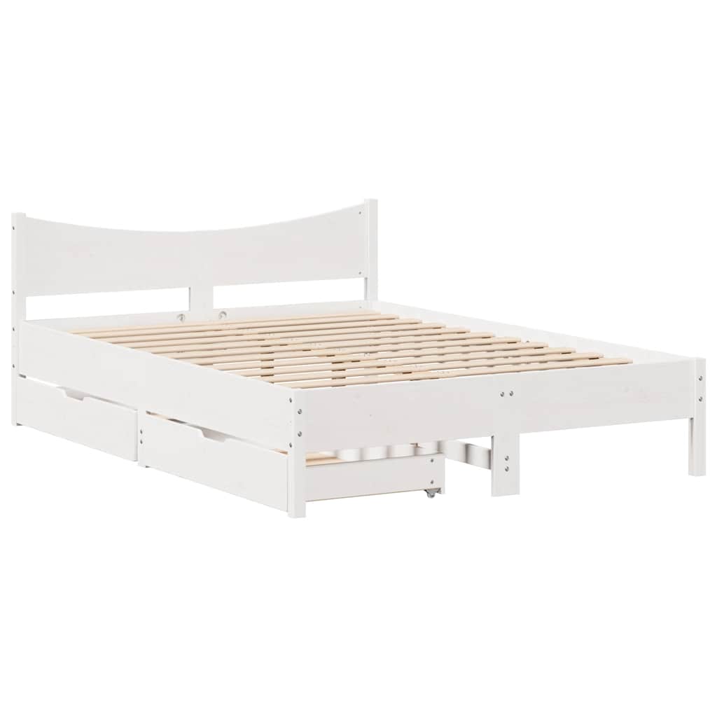 Sengeramme med skuffer hvit 160x200 cm heltre furu