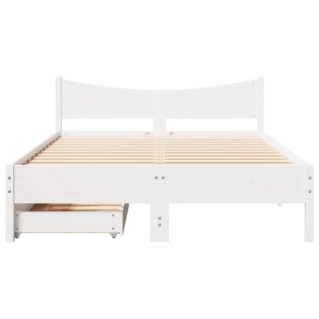 Sengeramme med skuffer hvit 150x200 cm heltre furu