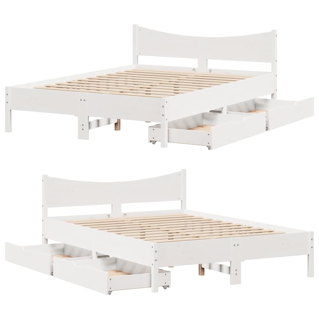 Sengeramme med skuffer hvit 140x200 cm heltre furu