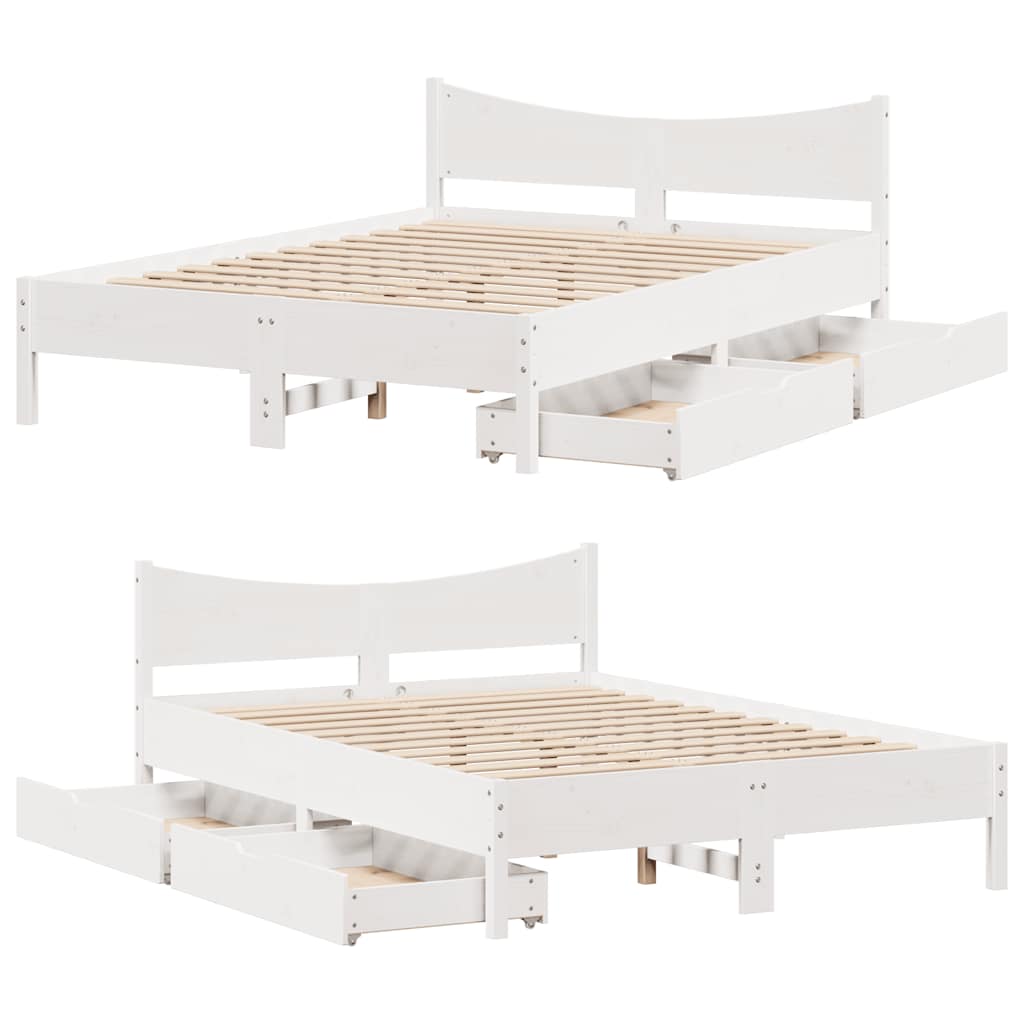 Sengeramme med skuffer hvit 120x200 cm heltre furu