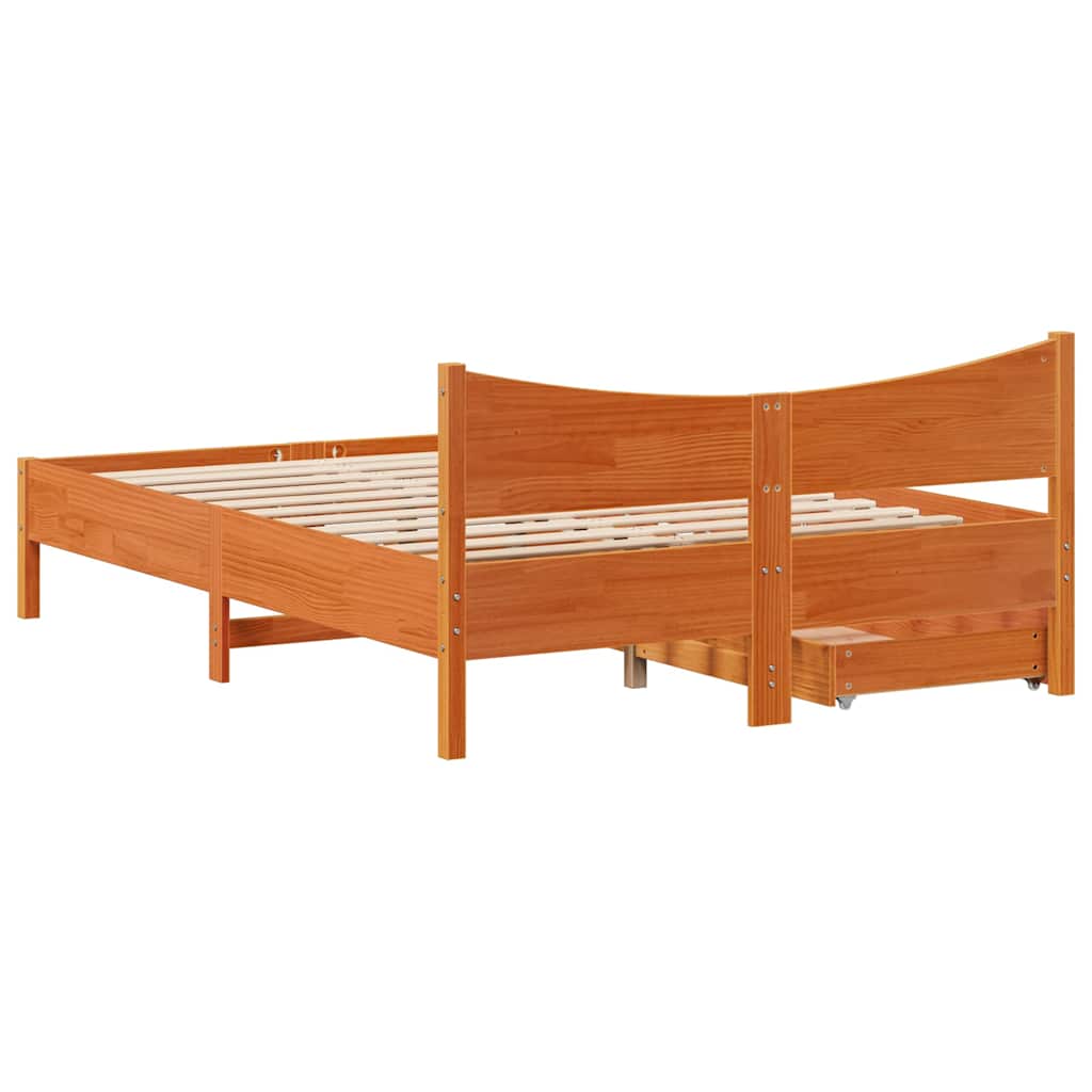 Sengeramme med skuffer brun 140x190 cm heltre furu