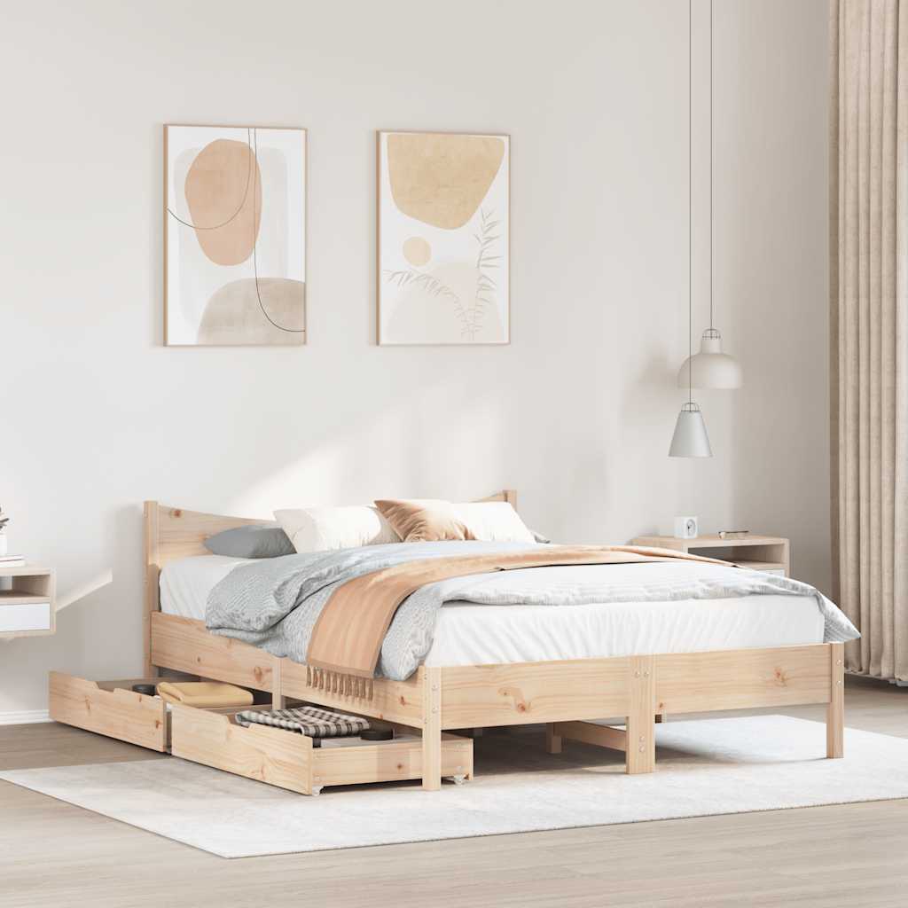 Sengeramme med skuffer 135x190 cm heltre furu