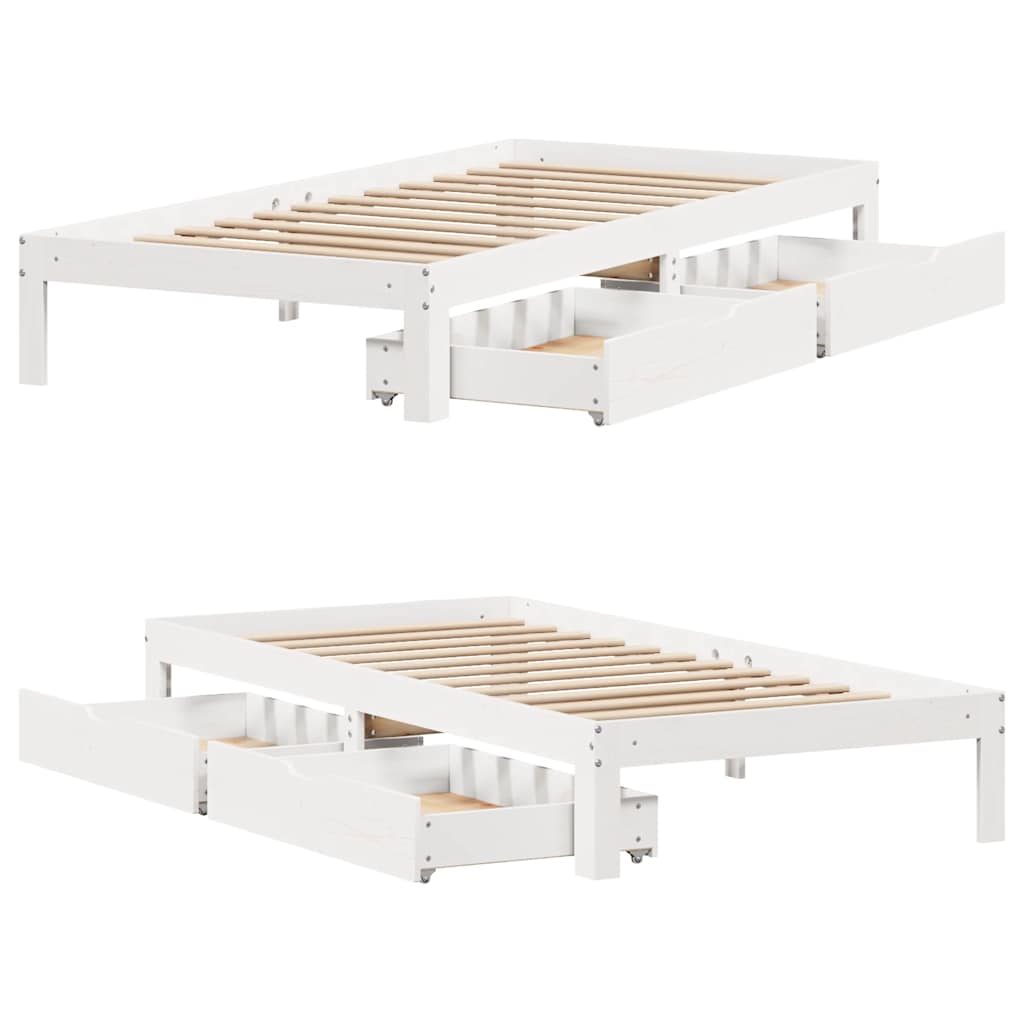 Sengeramme med skuffer hvit 75x190 cm heltre furu