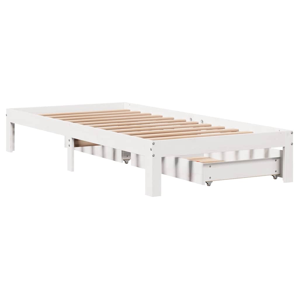 Sengeramme med skuffer hvit 90x200 cm heltre furu