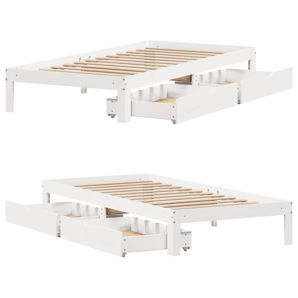Sengeramme med skuffer hvit 90x200 cm heltre furu