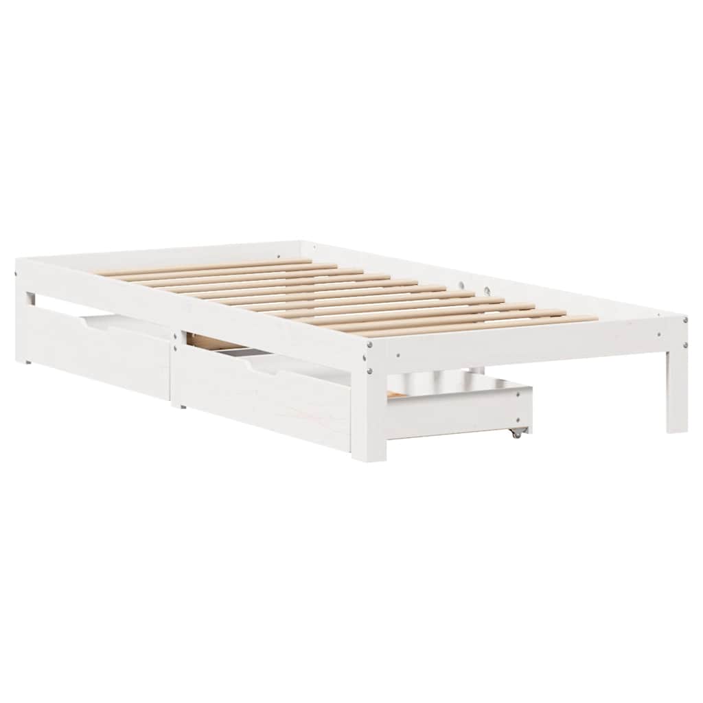 Sengeramme med skuffer hvit 100x200 cm heltre furu