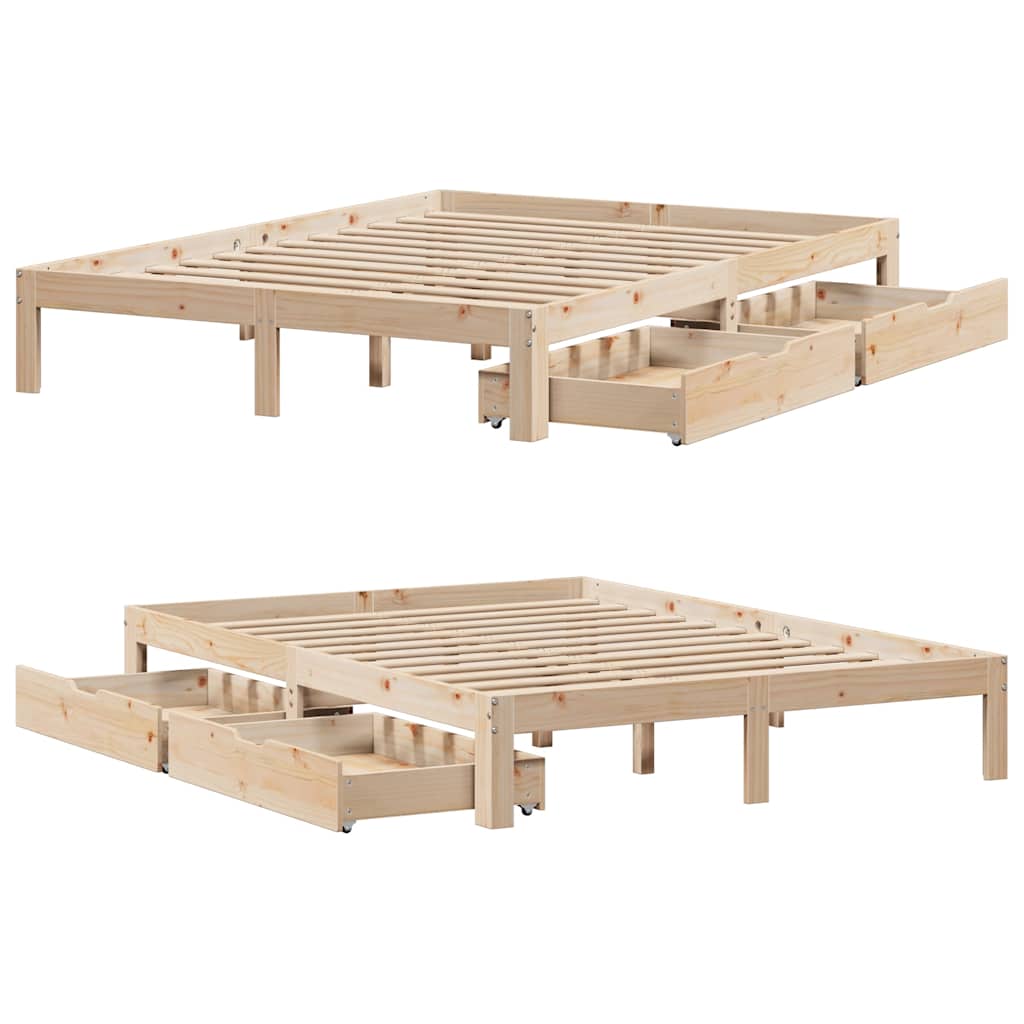 Sengeramme med skuffer 140x200 cm heltre furu