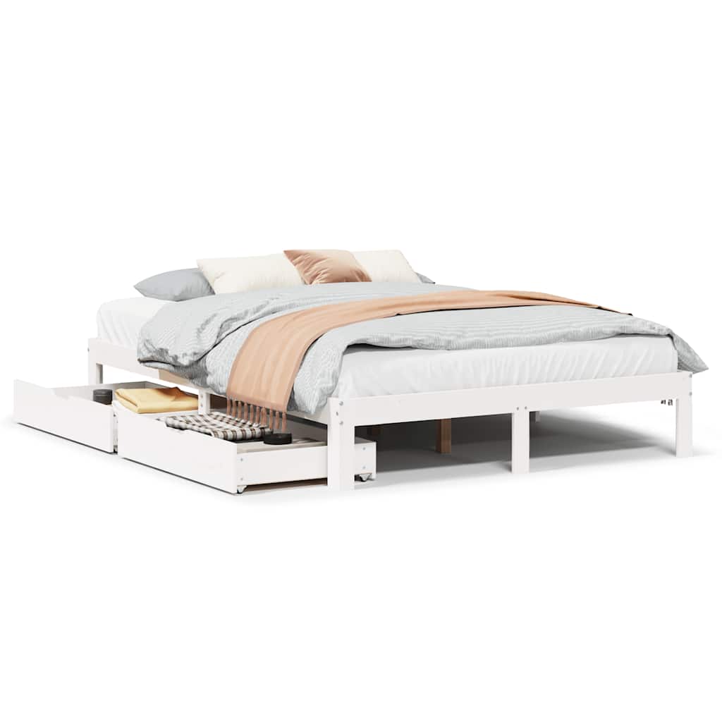 Sengeramme med skuffer hvit 140x200 cm heltre furu