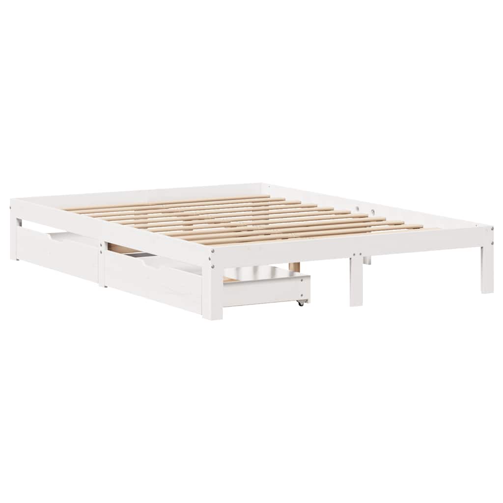 Sengeramme med skuffer hvit 140x200 cm heltre furu