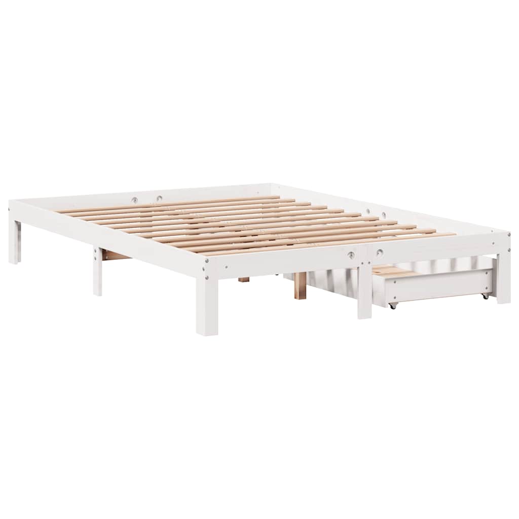 Sengeramme med skuffer hvit 150x200 cm heltre furu