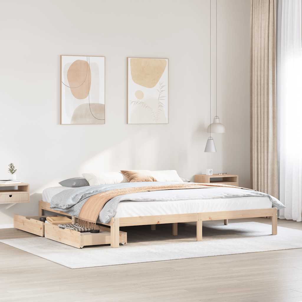 Sengeramme med skuffer 180x200 cm heltre furu