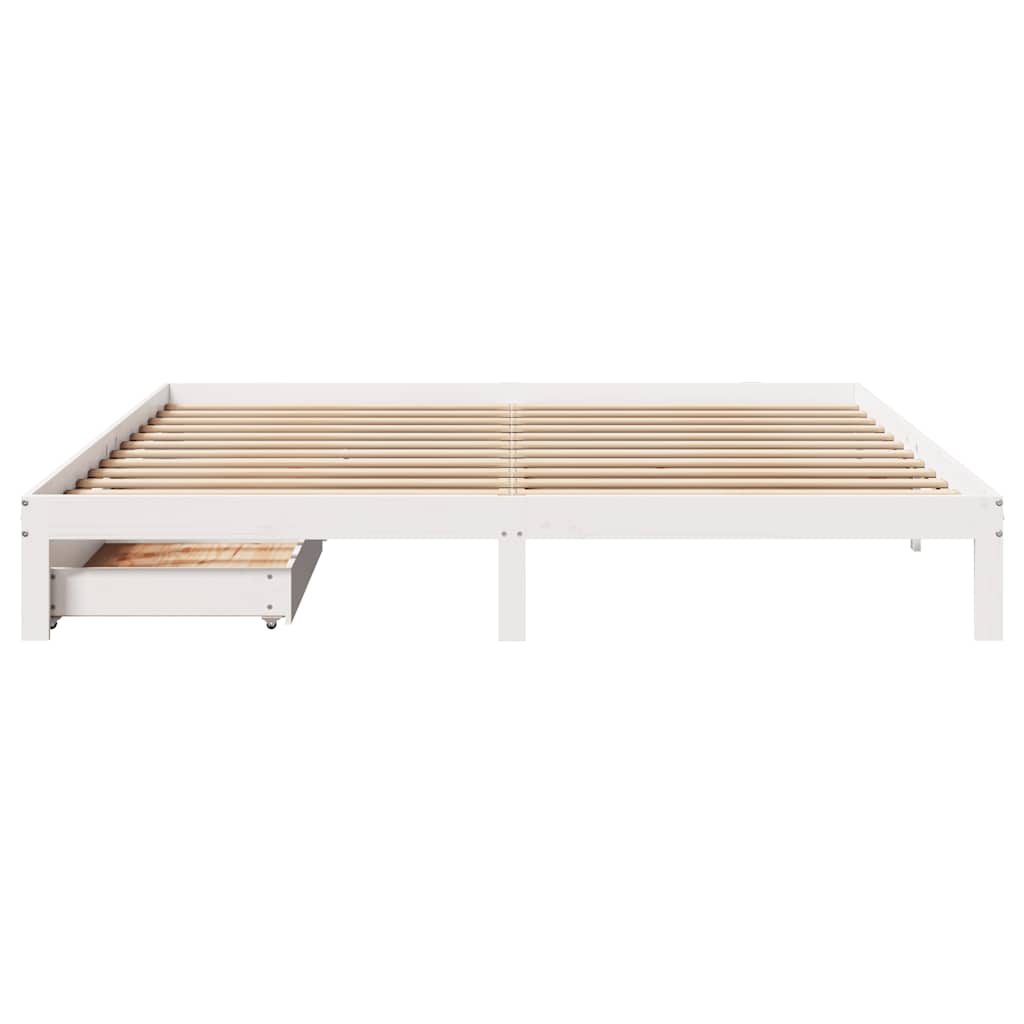 Sengeramme med skuffer hvit 180x200 cm heltre furu