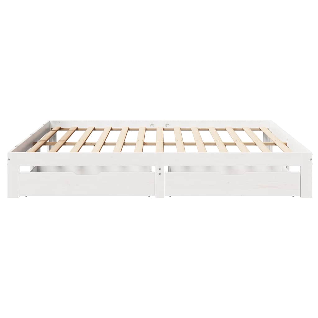 Sengeramme med skuffer hvit 180x200 cm heltre furu