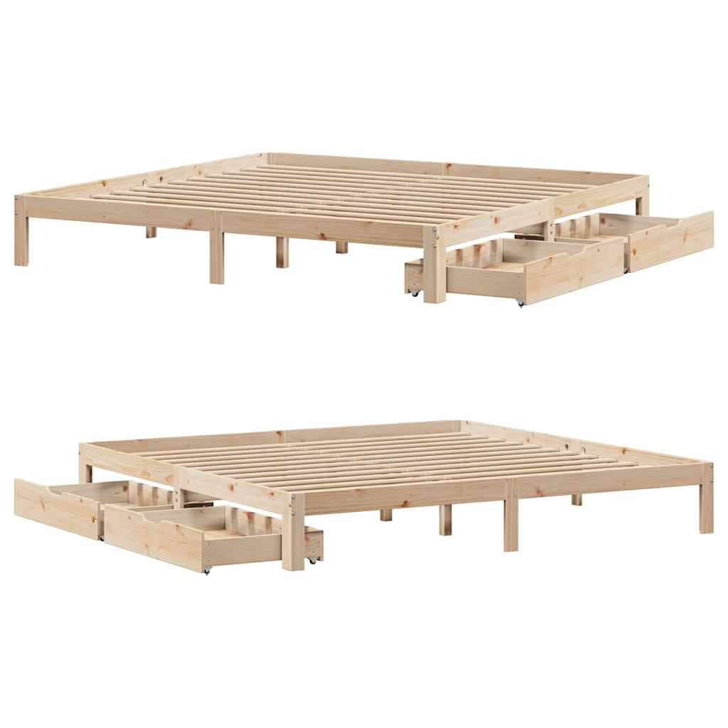 Sengeramme med skuffer 200x200 cm heltre furu
