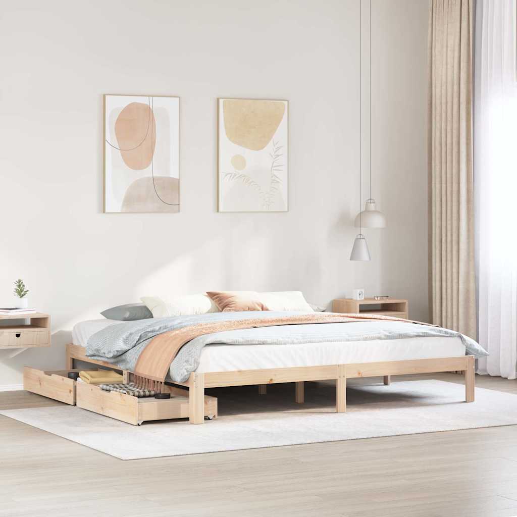 Sengeramme med skuffer 200x200 cm heltre furu