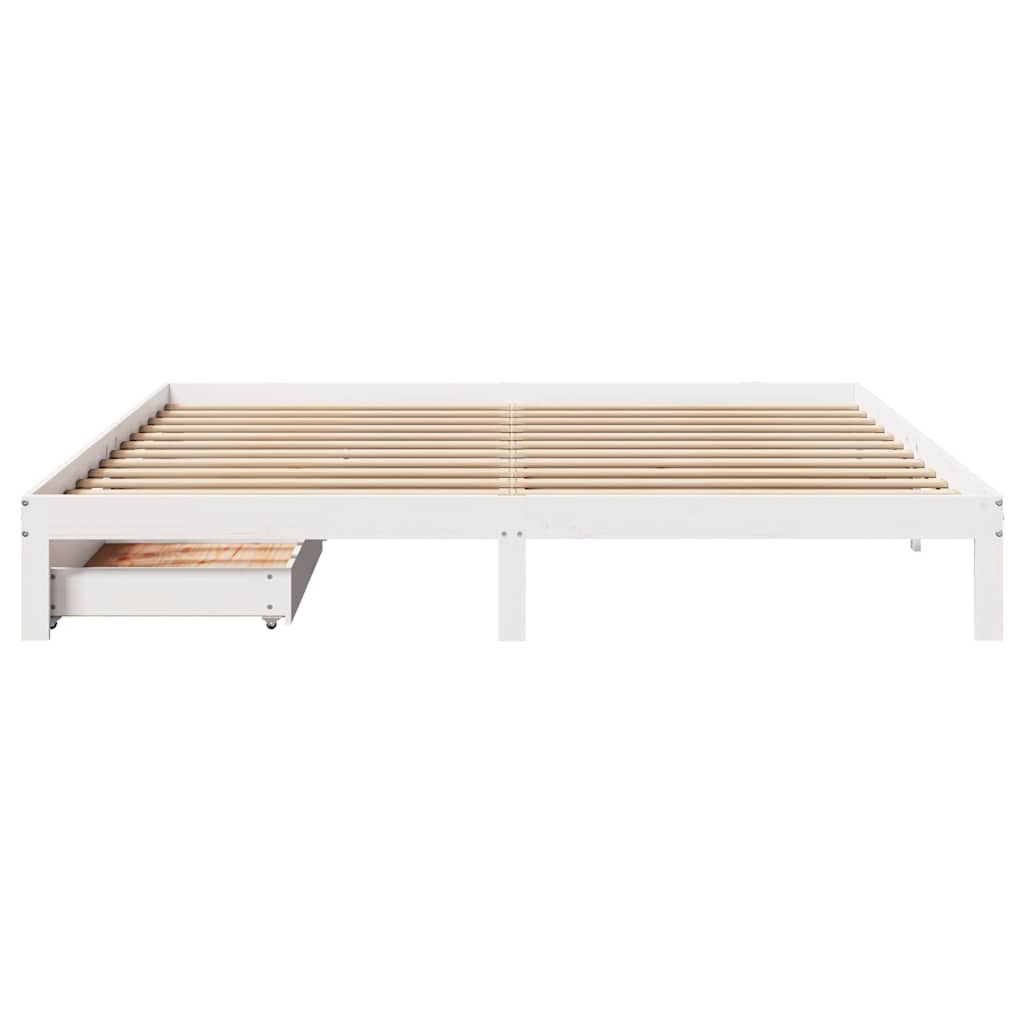 Sengeramme med skuffer hvit 200x200 cm heltre furu