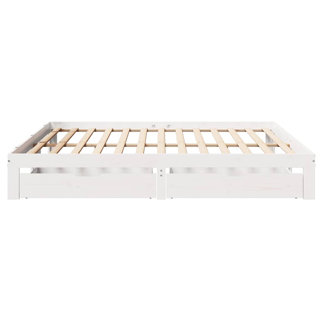 Sengeramme med skuffer hvit 200x200 cm heltre furu