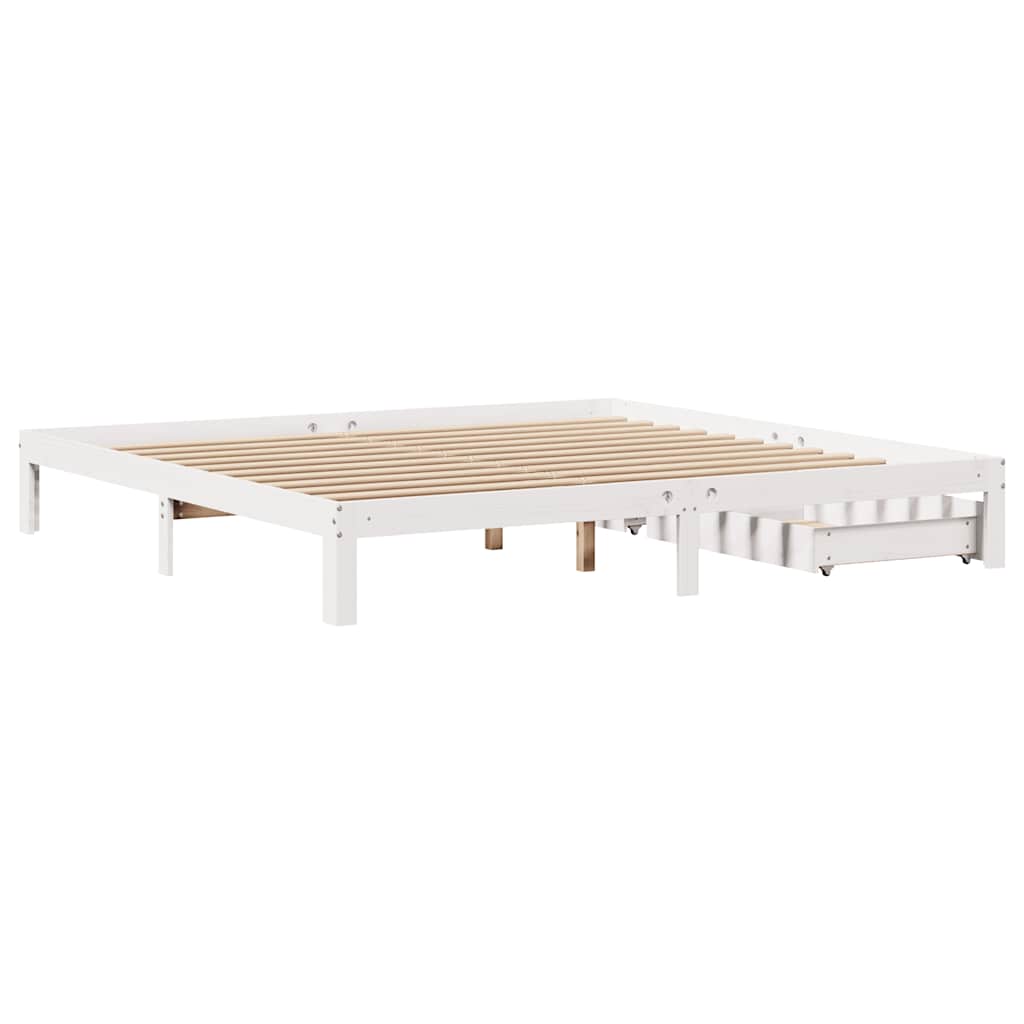 Sengeramme med skuffer hvit 200x200 cm heltre furu