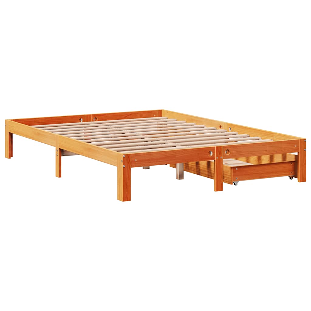Sengeramme med skuffer brun 140x190 cm heltre furu