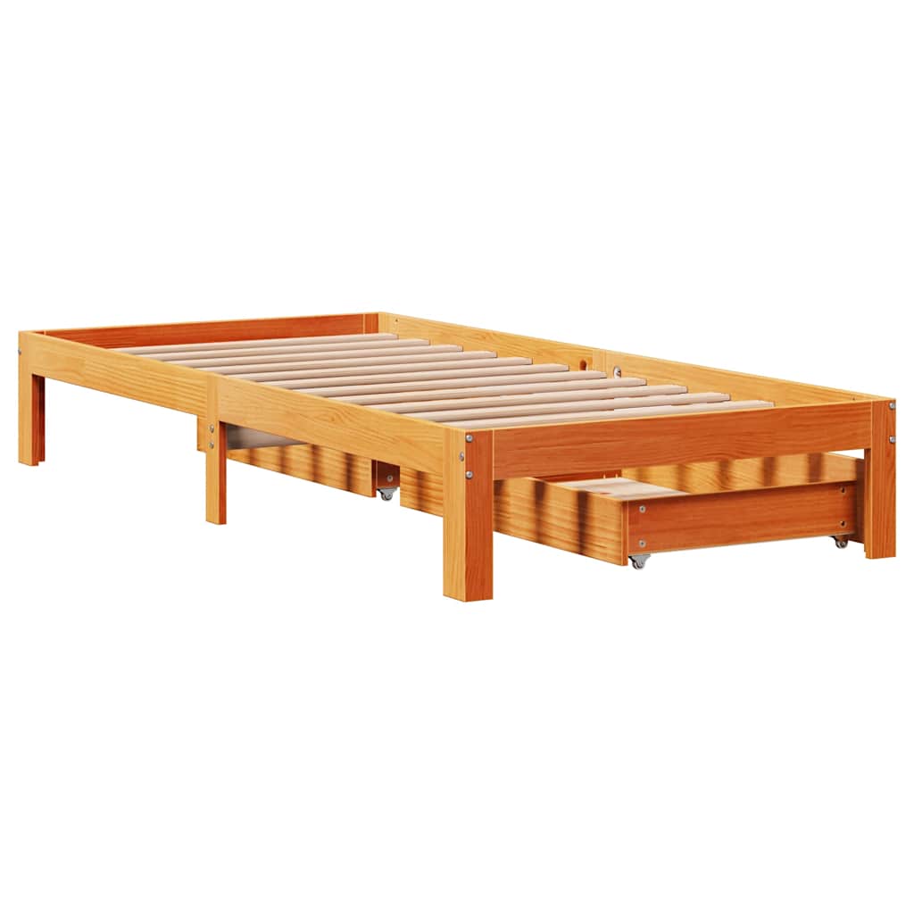 Sengeramme med skuffer voksbrun 100x200 cm heltre furu