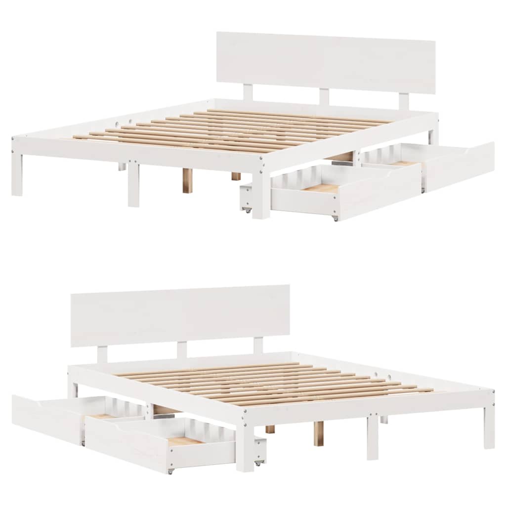 Sengeramme med skuffer hvit 120x190 cm heltre furu