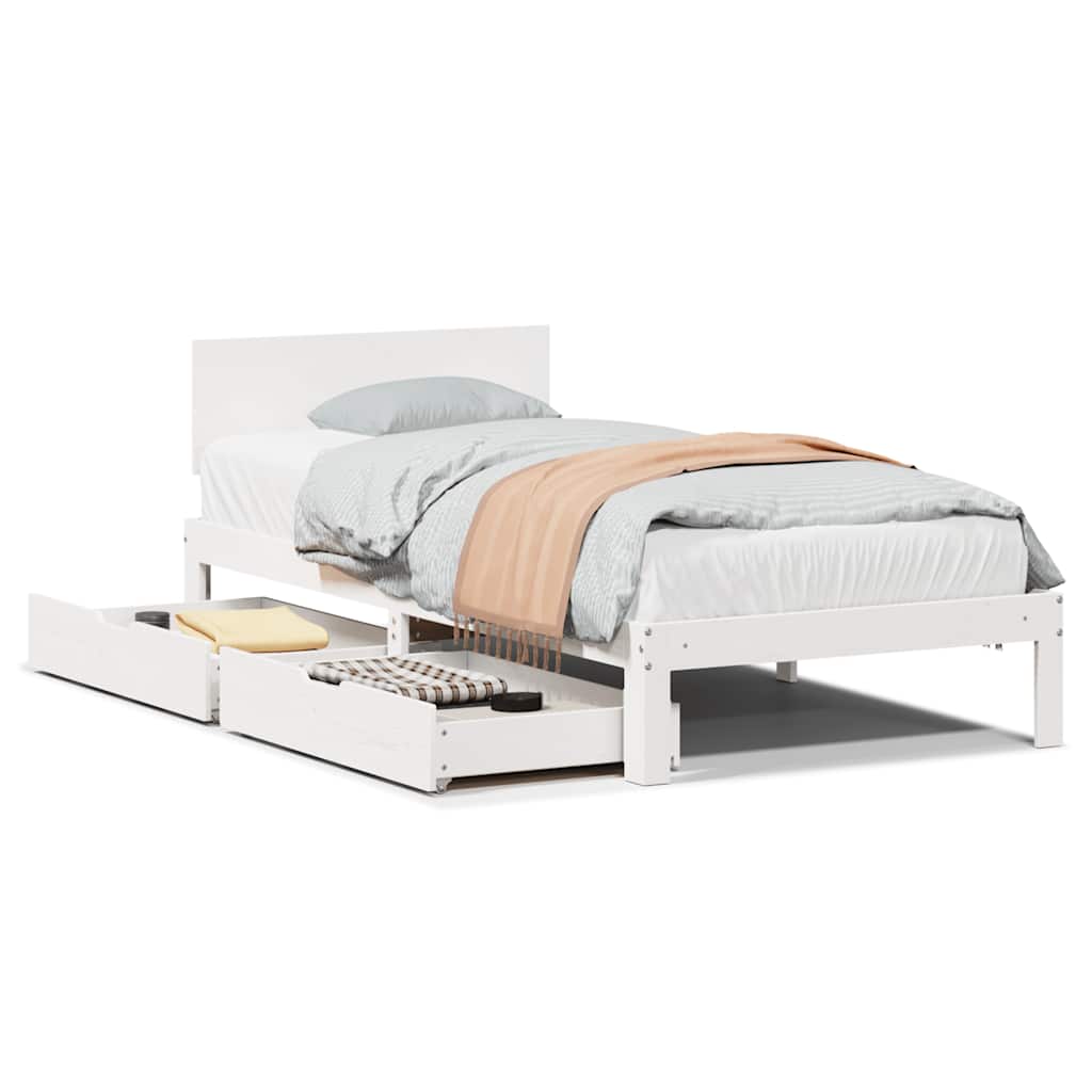 Sengeramme med skuffer hvit 90x200 cm heltre furu