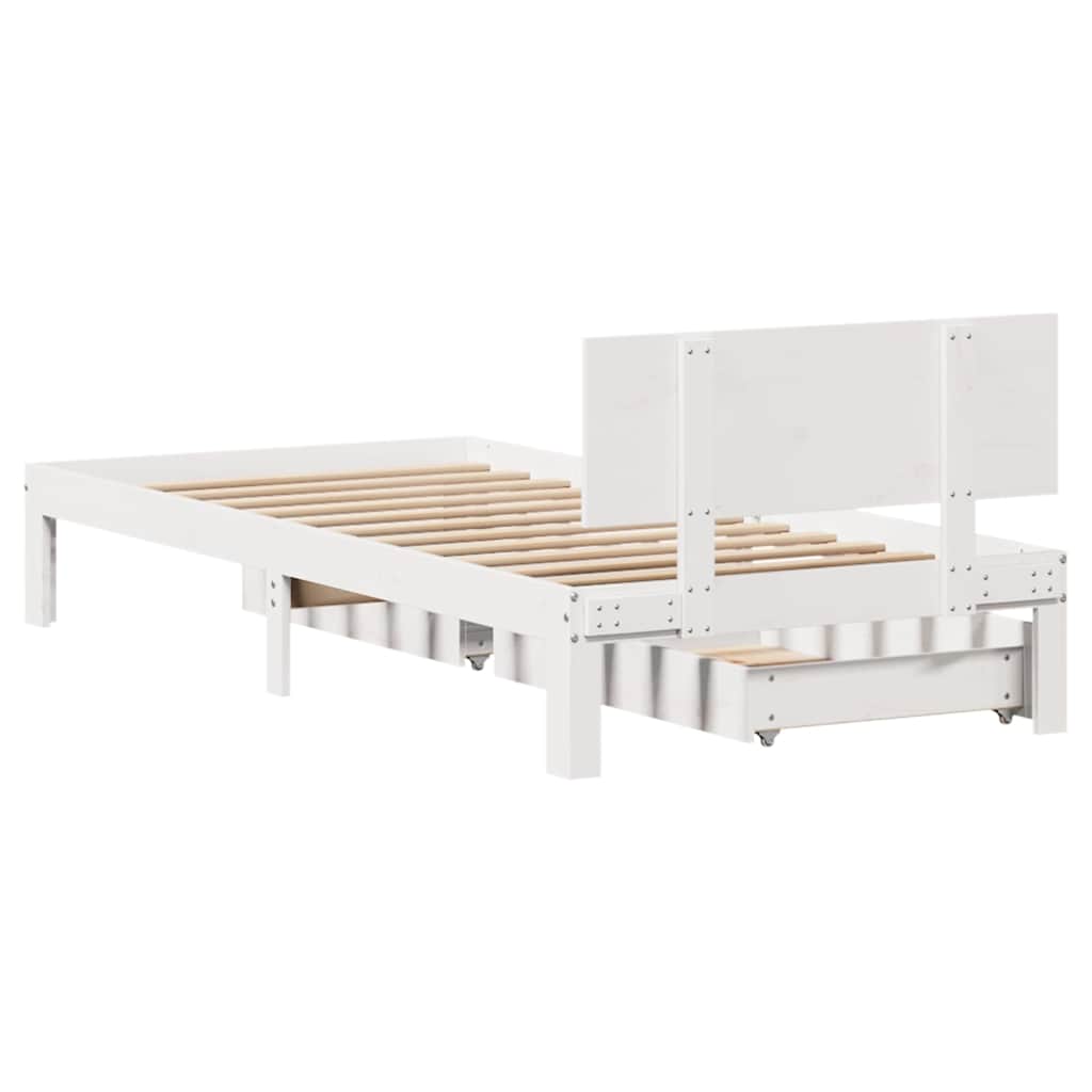 Sengeramme med skuffer hvit 90x200 cm heltre furu