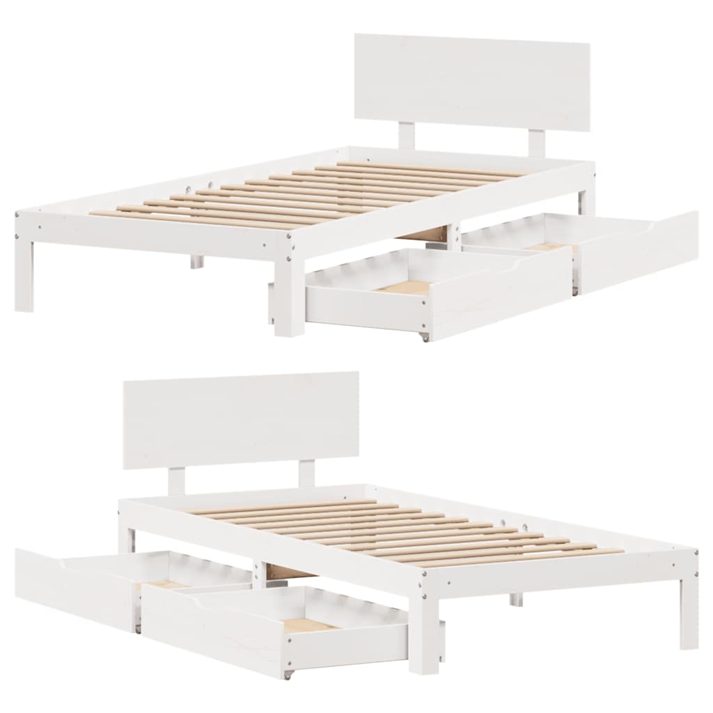 Sengeramme med skuffer hvit 100x200 cm heltre furu