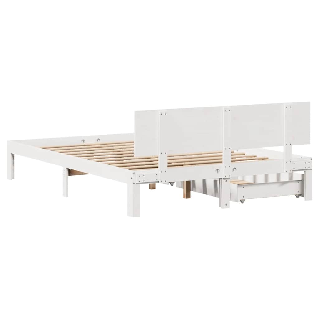 Sengeramme med skuffer hvit 140x200 cm heltre furu