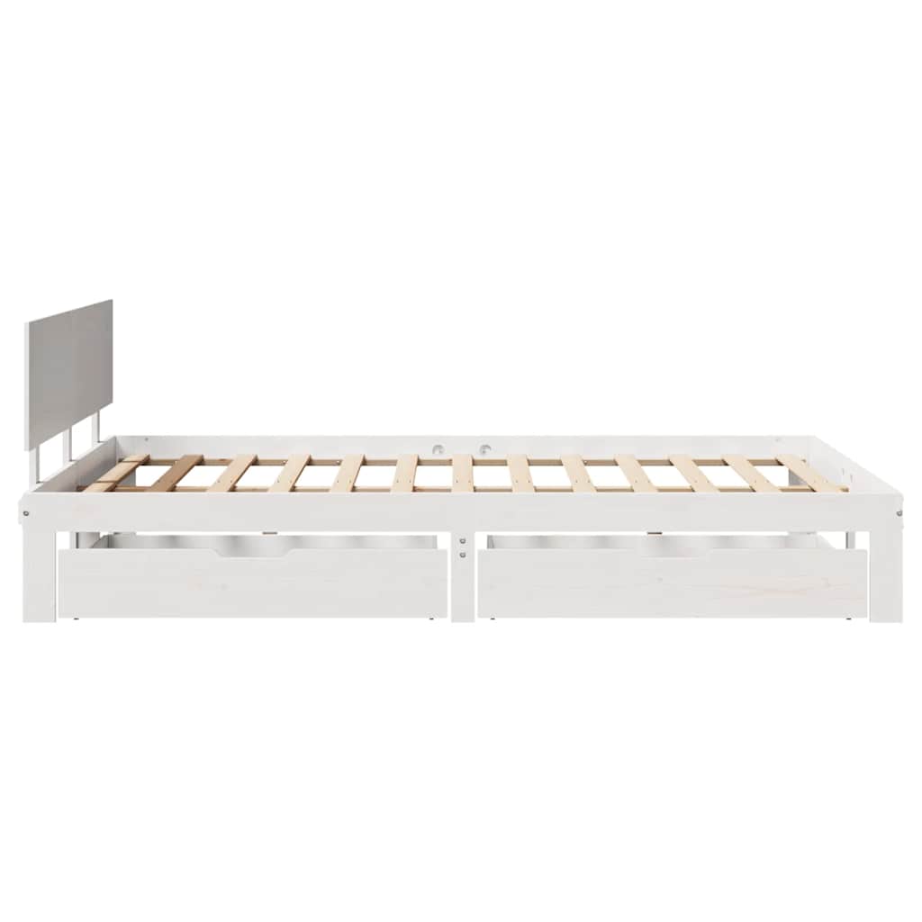 Sengeramme med skuffer hvit 150x200 cm heltre furu