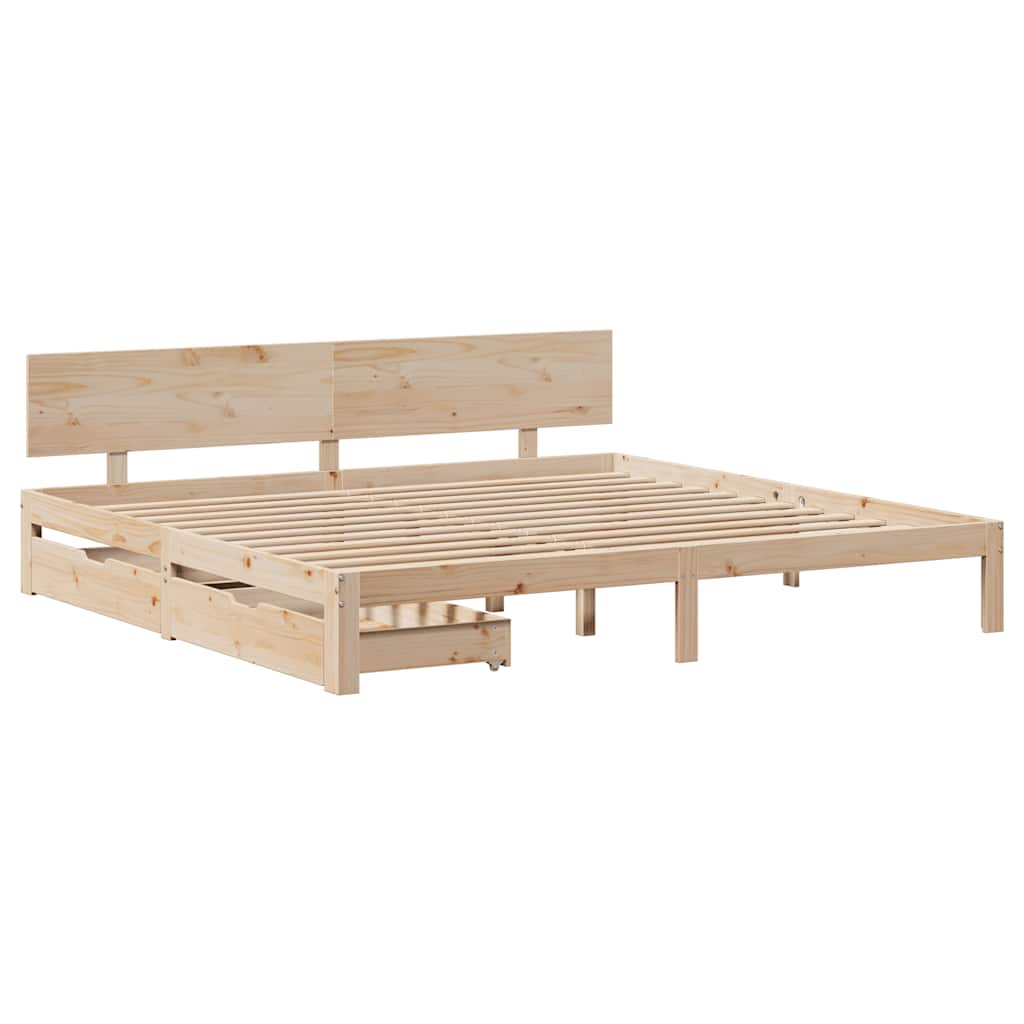 Sengeramme med skuffer 200x200 cm heltre furu