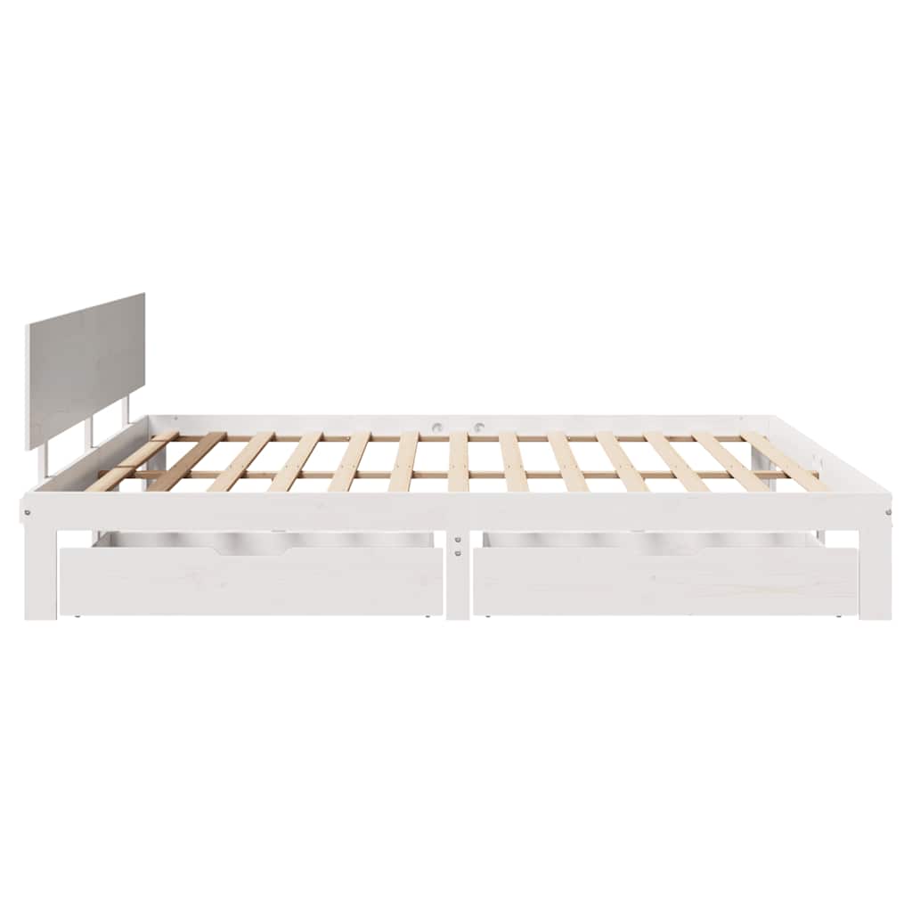 Sengeramme med skuffer hvit 200x200 cm heltre furu
