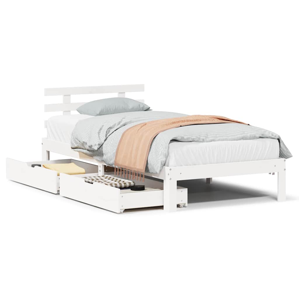 Sengeramme med skuffer hvit 75x190 cm heltre furu