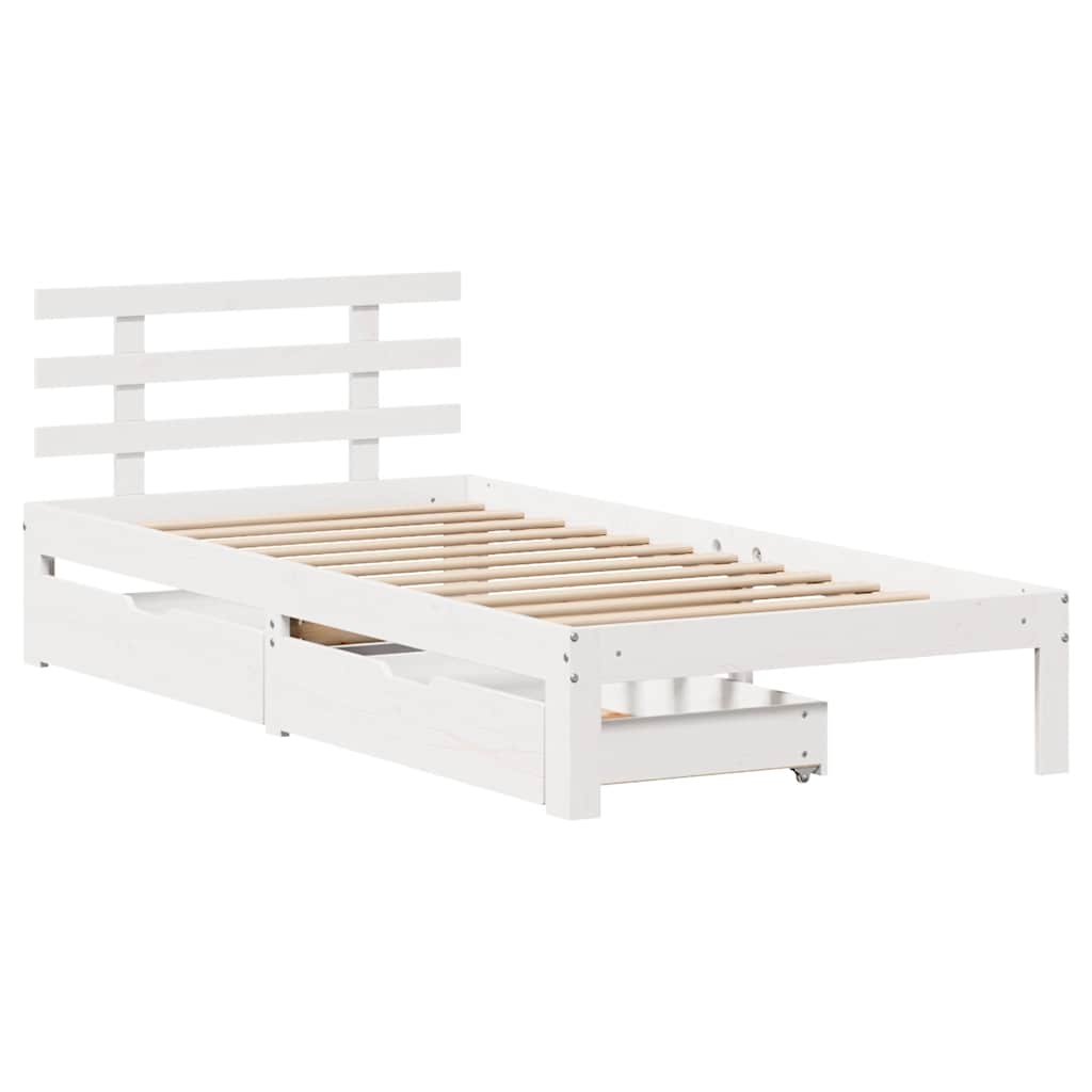 Sengeramme med skuffer hvit 75x190 cm heltre furu