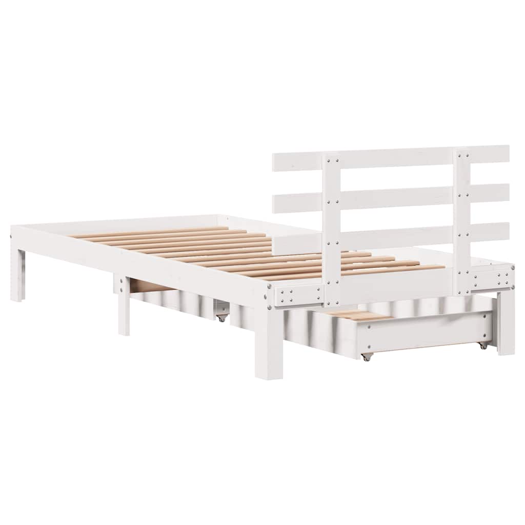 Sengeramme med skuffer hvit 75x190 cm heltre furu