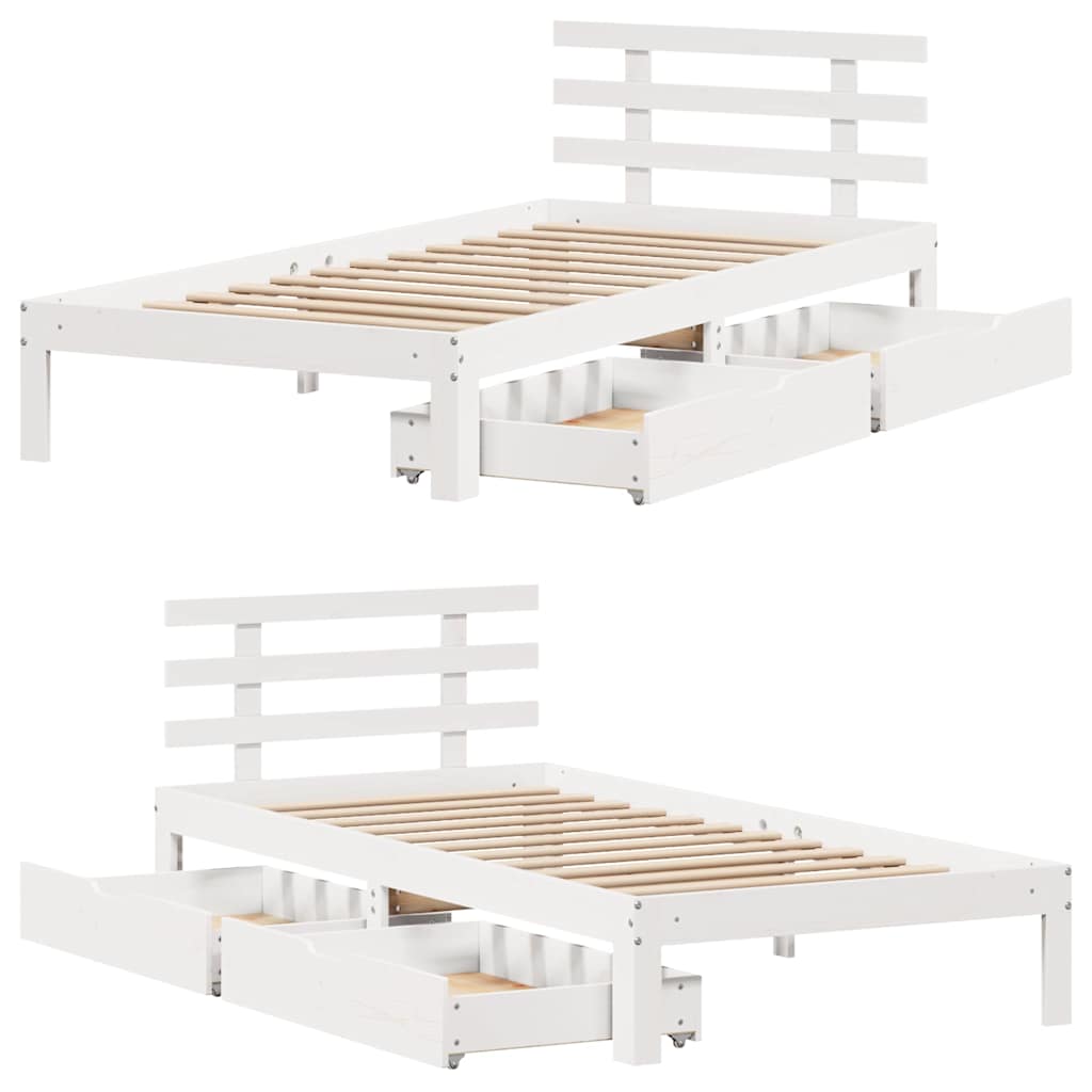 Sengeramme med skuffer hvit 75x190 cm heltre furu