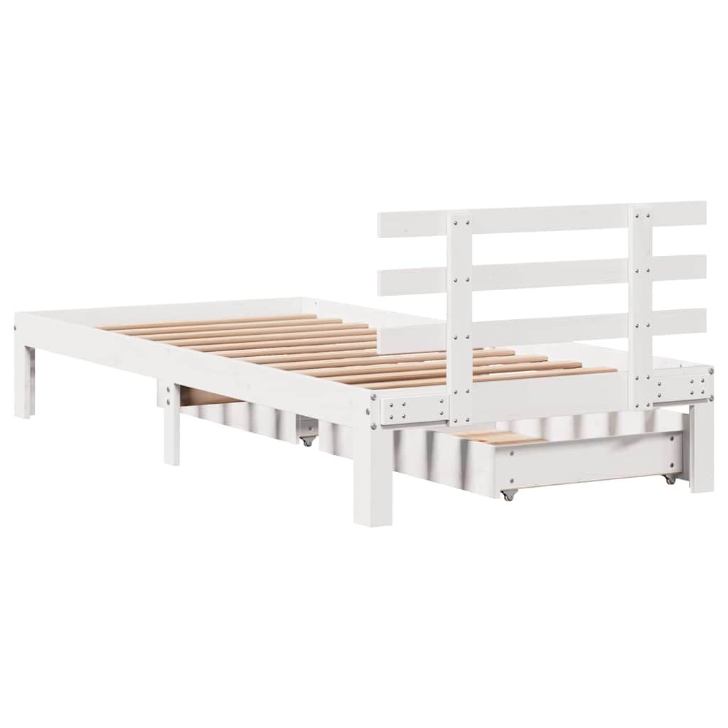 Sengeramme med skuffer hvit 90x190 cm heltre furu