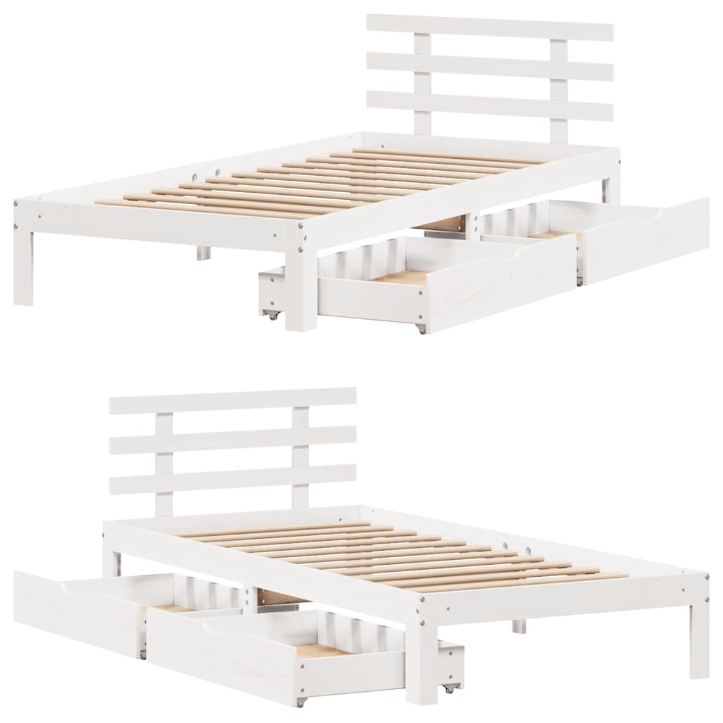 Sengeramme med skuffer hvit 90x190 cm heltre furu