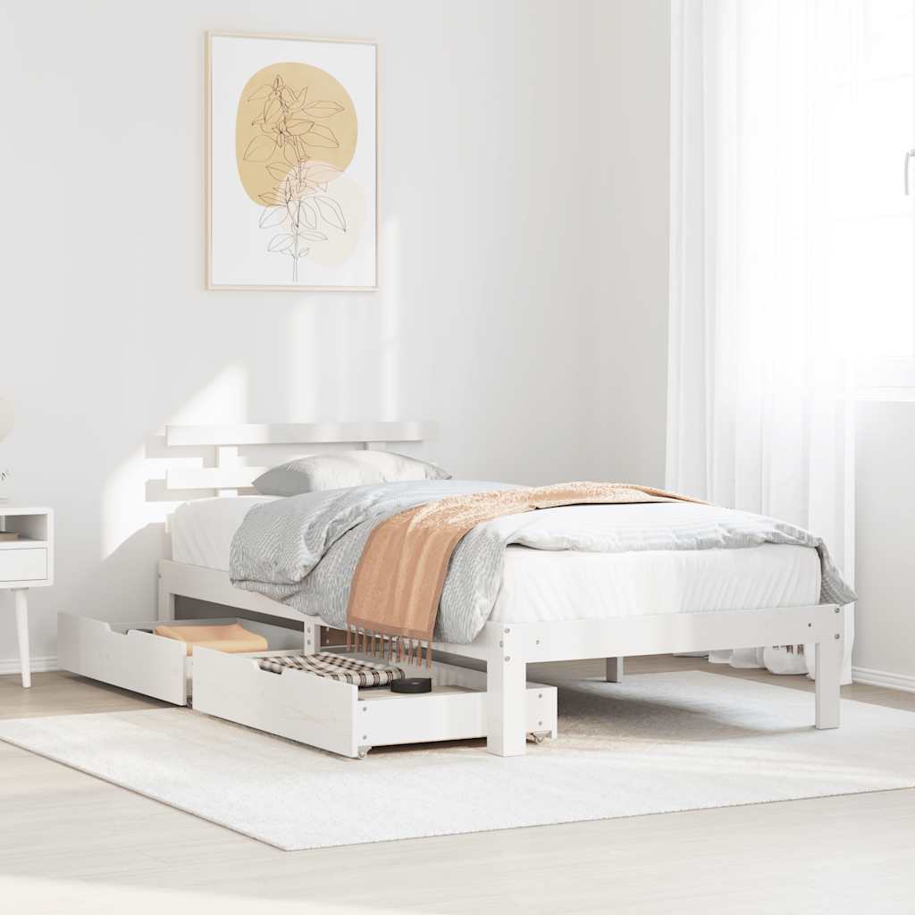 Sengeramme med skuffer hvit 100x200 cm heltre furu