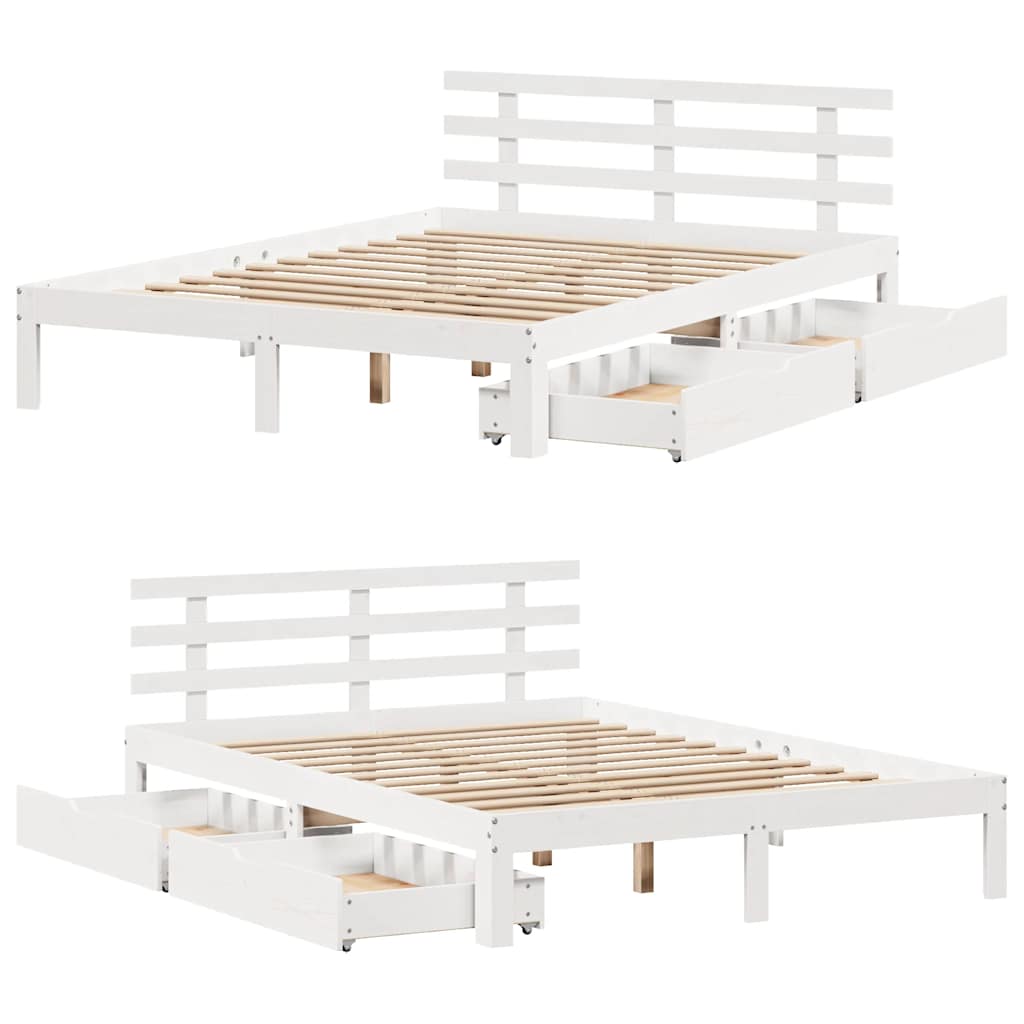 Sengeramme med skuffer hvit 120x200 cm heltre furu
