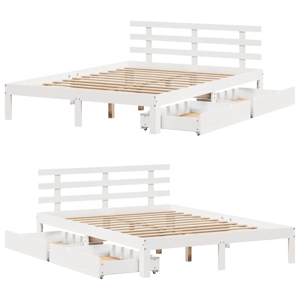 Sengeramme med skuffer hvit 140x200 cm heltre furu